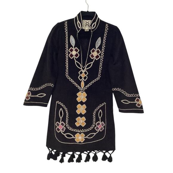 Figue Catalina Dress In Black Corduroy Floral Print Tassels Size XS - Picture 2 of 15